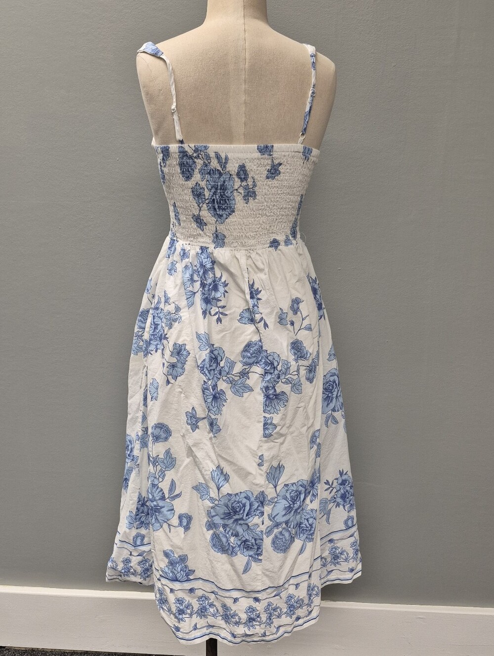 Trixxi Los Angeles Blue Floral Toile Cotton Midi Dress Medium - Picture 3 of 10